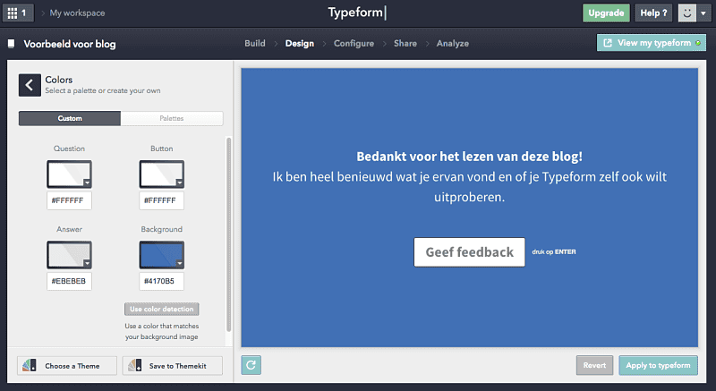 Typeform kleuren instellen